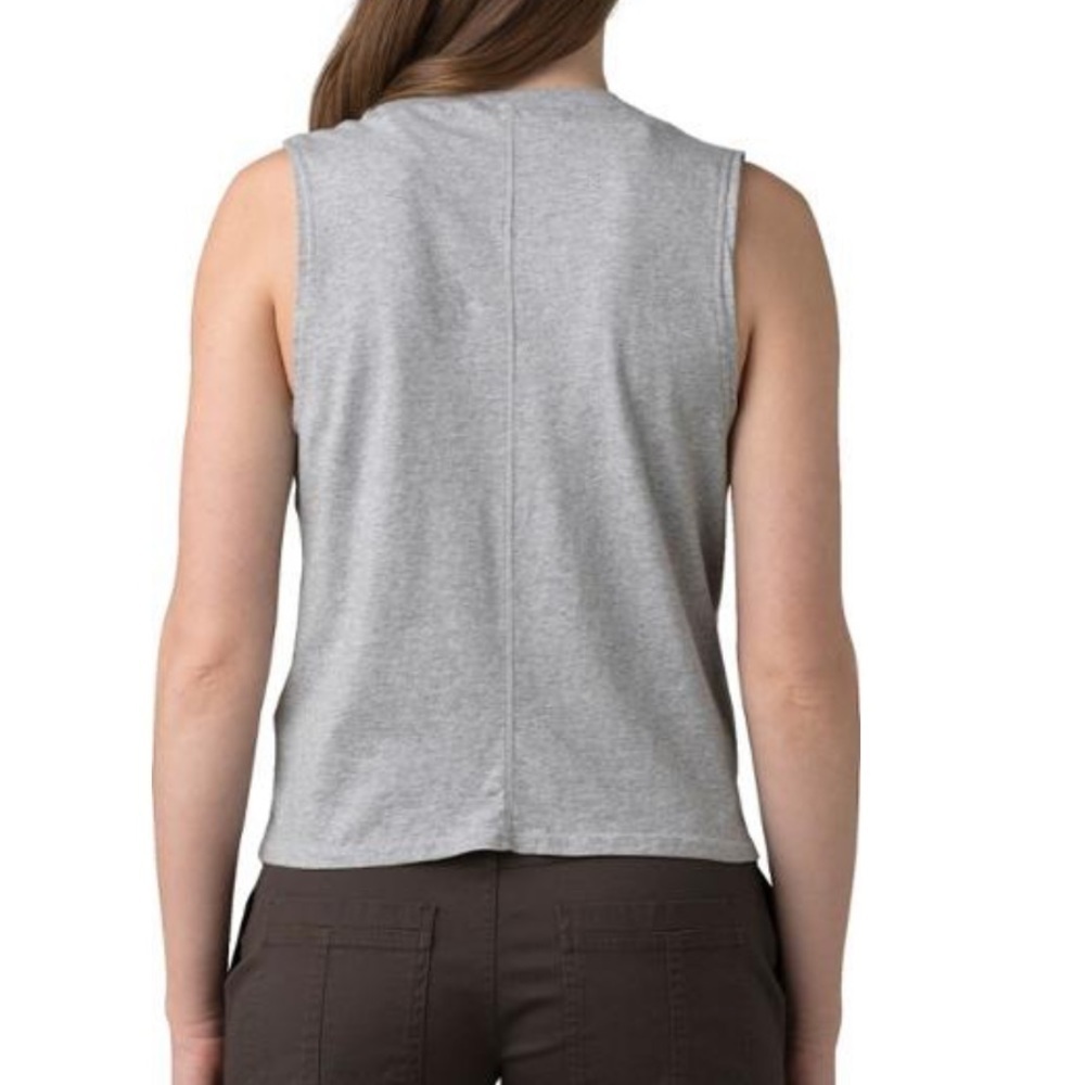 NWT Prana Organic Graphic Sleeveless Shirt Heather Grey Pride Mountain - Picture 3 of 7